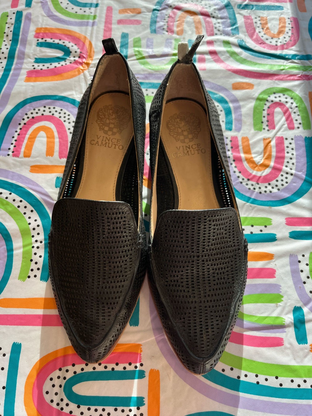 Vince Camuto Black Perforated Slip-On Loafers